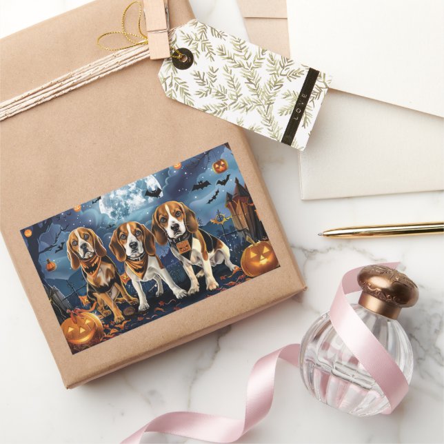 Sticker Rectangulaire Beagle Halloween Épouvantable (Cadeaux)