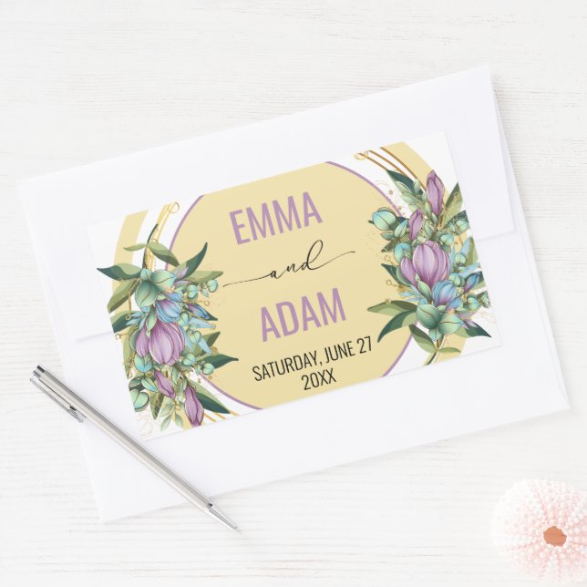 Sticker Rectangulaire Beau Mariage botanique violet (Enveloppe)