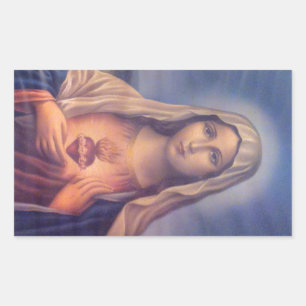 Sticker Rectangulaire Beau Sacré Coeur Religieux de Vierge Marie