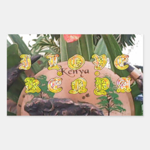 Sticker Rectangulaire Beauté kenyane : Fleur, Aloe Vera, & Buffalo Desig