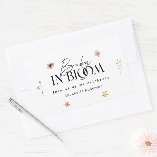Sticker Rectangulaire Bébé en fleur fleur sauvage baby shower invitation (Enveloppe)