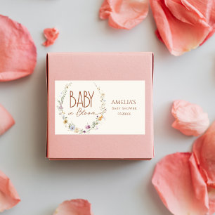 Sticker Rectangulaire Bébé en fleurs Baby Shower Rustique en Terre Cuite