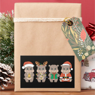 Sticker Rectangulaire Bébé Hippopotame Moo Deng Noël