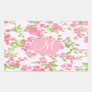 Sticker Rectangulaire Belles fleurs de pêche d'aquarelle de rose de