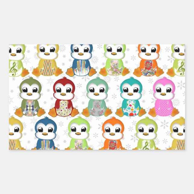 Sticker Rectangulaire Belles fleurs de pingouins colorés (Devant)