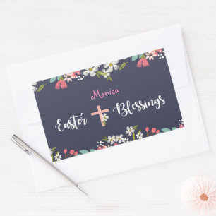 Sticker Rectangulaire Bénédiction de Pâques de fleurs Christ ressuscitée