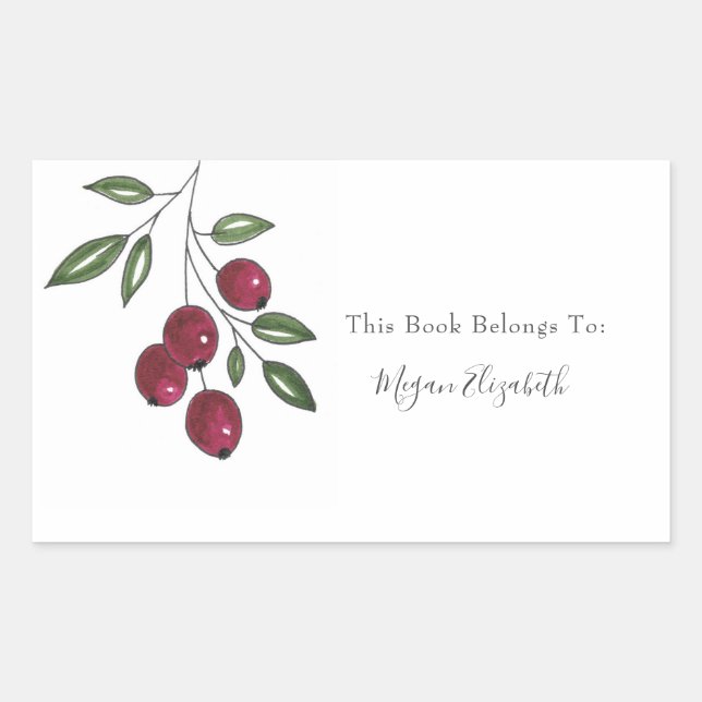 Sticker Rectangulaire Berries rouges Bourgogne dessinées à la main (Devant)