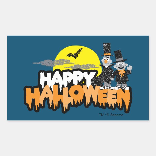 Sticker Rectangulaire Bert et Ernie | Bonne Halloween (Devant)