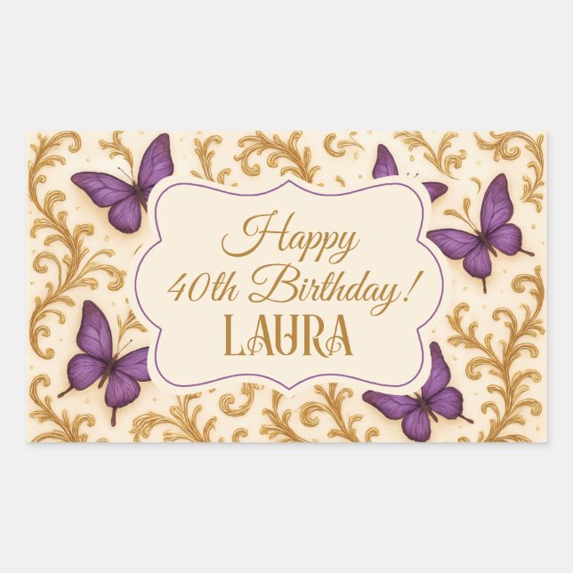Sticker Rectangulaire Beurre royal d'or violet personnalisé Anniversaire (Devant)