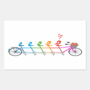 Sticker Rectangulaire bicyclette tandem colorée avec la famille