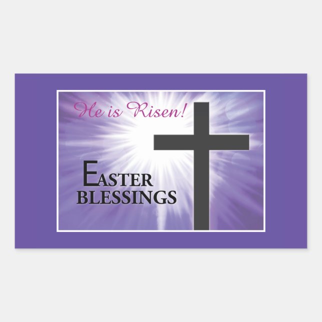 Sticker Rectangulaire Bienheureux de Pâques Cross Starburst sur violet,  (Devant)