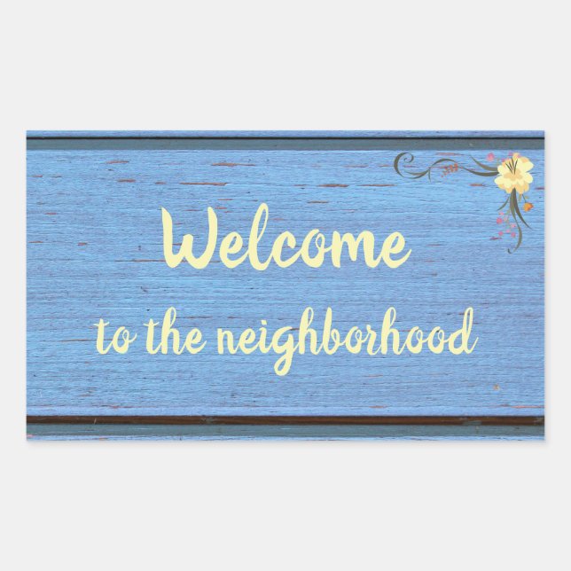 Sticker Rectangulaire Bienvenue dans le quartier Blue Wooden Planks Re (Devant)
