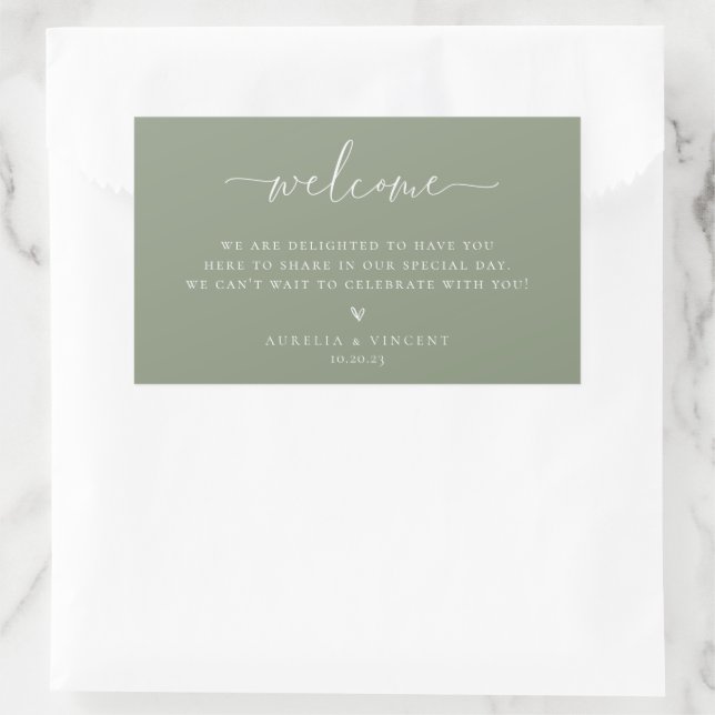 Sticker Rectangulaire Bienvenue du Mariage Sage Green (Sac)