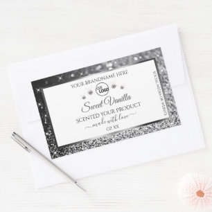 Sticker Rectangulaire Bijoux Parties scintillant argent blanc Logo Étiqu