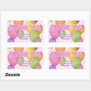 Sticker Rectangulaire biscuits rose ballons anniversaire merci