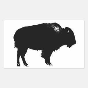 Sticker Rectangulaire Bison noir et blanc Silhouette Pop Art
