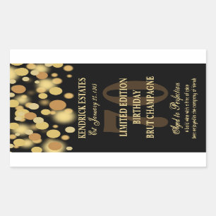 Sticker Rectangulaire Black Gold Champagne Bubbles Birthday Label 750ml