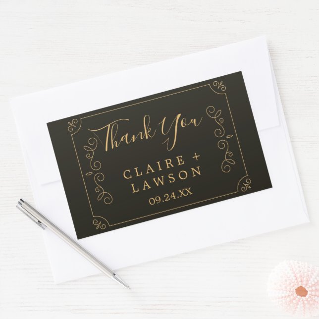 Sticker Rectangulaire Black Gold Frame Bordures Merci Classic (Enveloppe)
