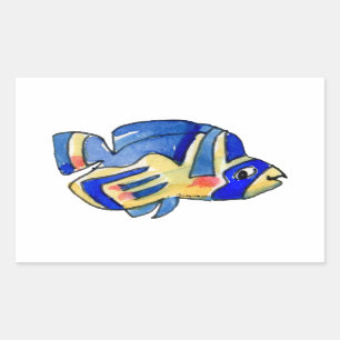 Sticker Rectangulaire Bleu Cartoon Papillon Poisson