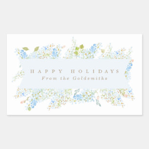Sticker Rectangulaire Bleu clair élégant Floral Joyeux Vacances Personna