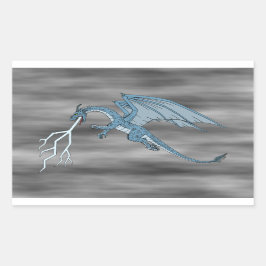 Sticker Rectangulaire Bleu Dragon cracher la foudre
