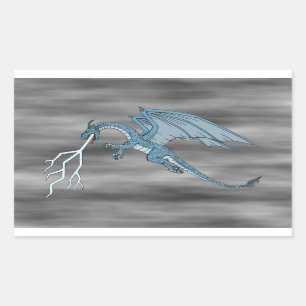 Sticker Rectangulaire Bleu Dragon cracher la foudre