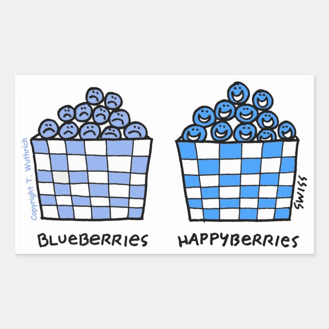 Sticker Rectangulaire Bleuets amusants Happyberries Dessin alimentaire (Devant)