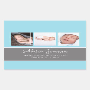 Sticker Rectangulaire Blue Baby Boy Nouveau-né Photo Collage Faire-part