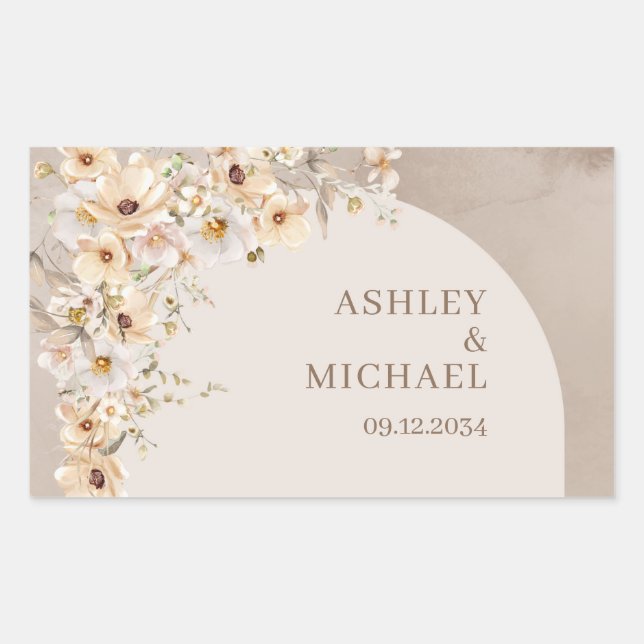 Sticker Rectangulaire Boho arch été Fleur sauvage Rustic mariage autocol (Devant)