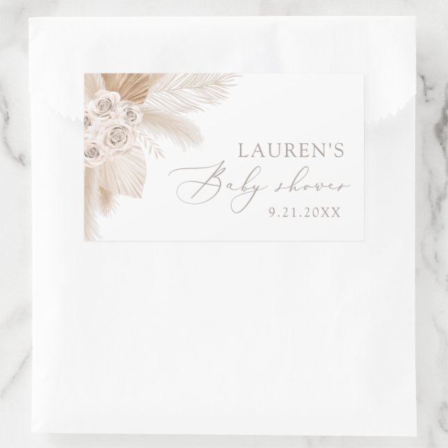 Sticker Rectangulaire Boho Pampas Baby shower en herbe (Sac)