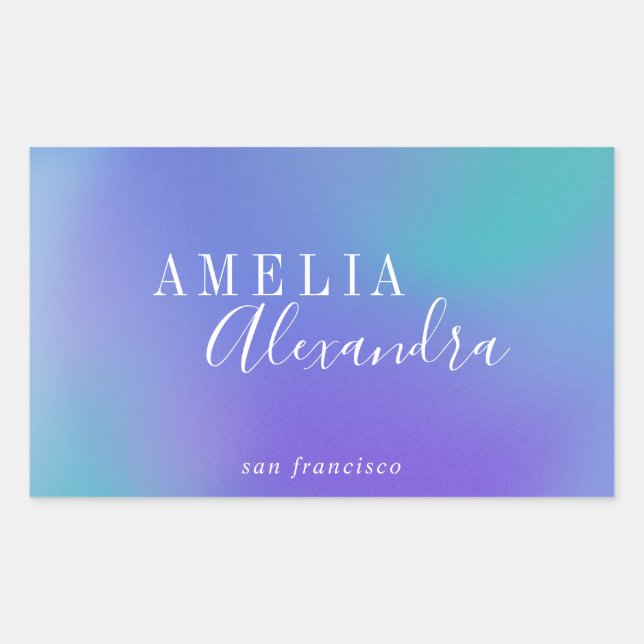 Sticker Rectangulaire Boho Retro Script Abstrait Dégradé bleu pourpre (Devant)