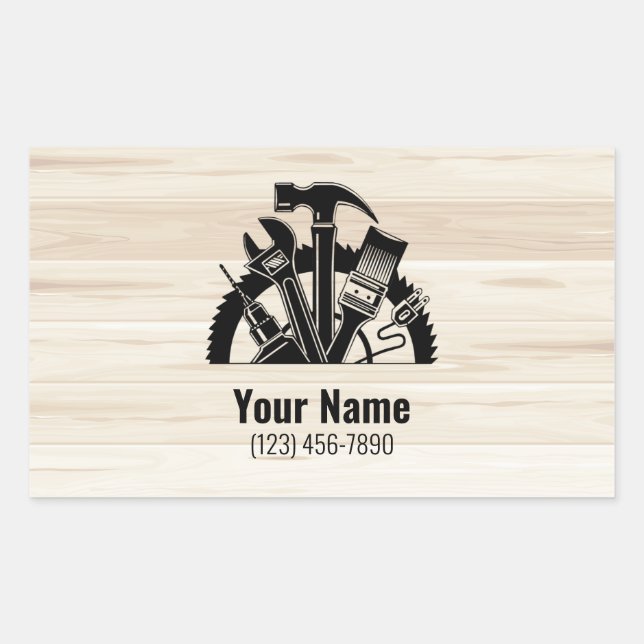 Sticker Rectangulaire Bois d'outils main personnalisable (Devant)