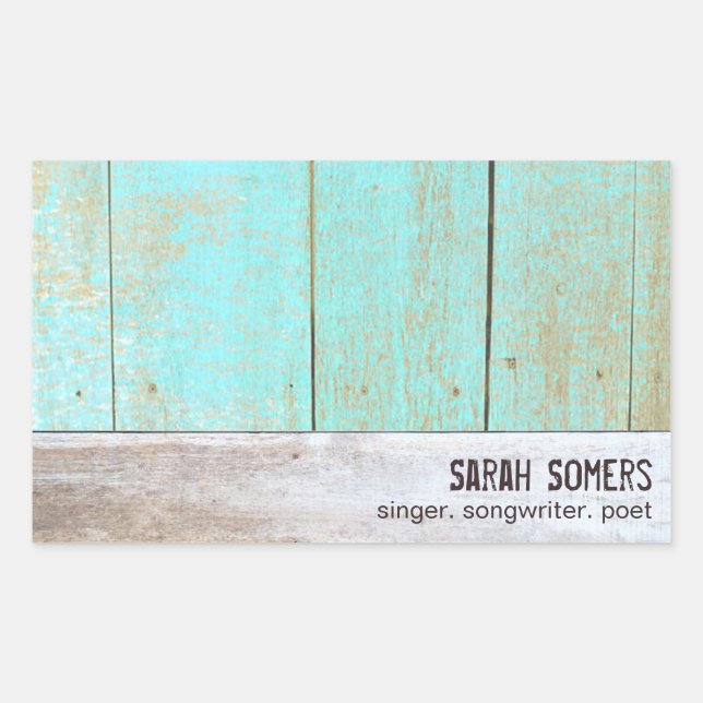 Sticker Rectangulaire Bois rustique Vintage, Turquoise (Devant)