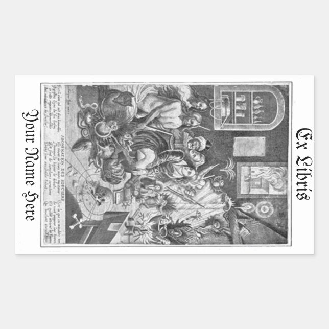 Sticker Rectangulaire Boîtier vintage en bois Sorcery Ex Libris (Devant)