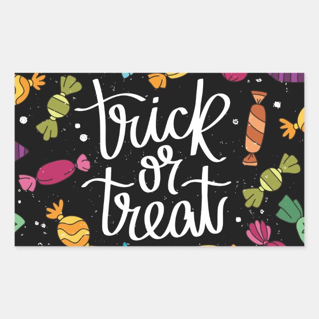 Sticker Rectangulaire Bonbons D'Halloween Trou Ou Traite (Devant)