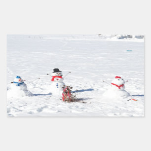 Sticker Rectangulaire Bonhommes de neige de Noël