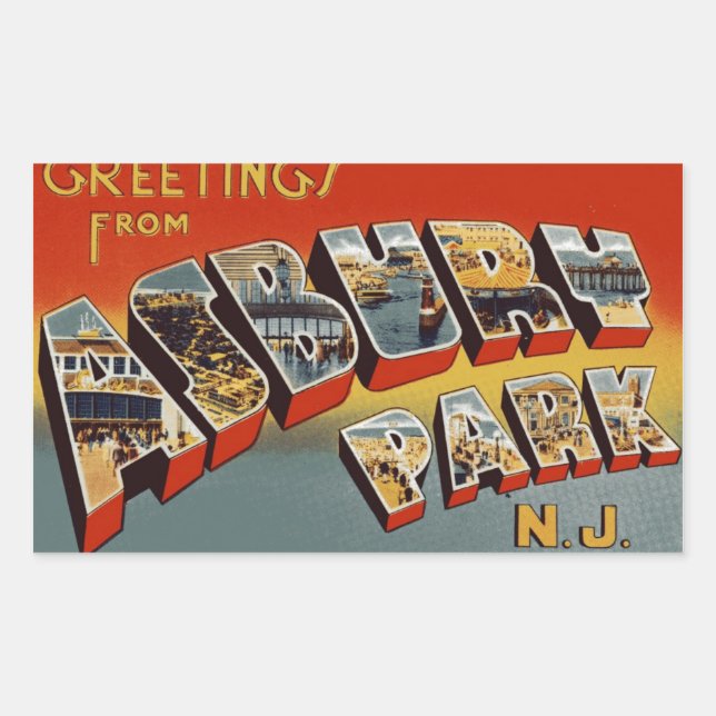 Sticker Rectangulaire Bonjour à Asbury Park NJ (Devant)