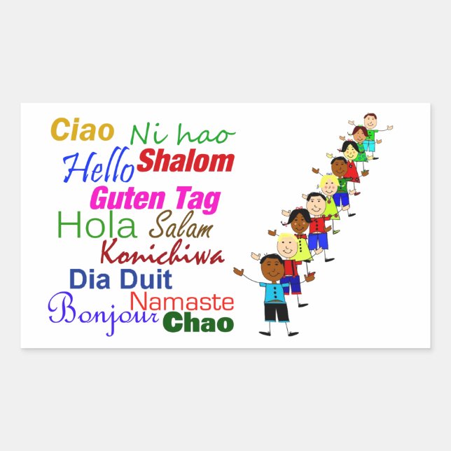 Sticker Rectangulaire Bonjour Dans De Nombreuses Langues (Devant)