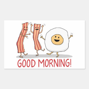 Sticker Rectangulaire Bonjour mignon et drôle lard et oeufs
