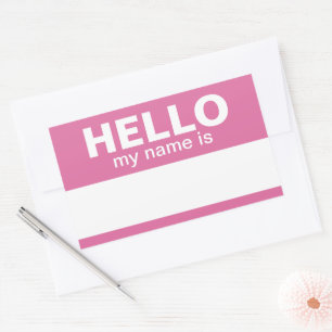 Sticker Rectangulaire Bonjour mon nom est - Rose - Nom de l'employé pers