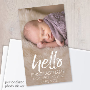 Sticker Rectangulaire Bonjour Whimsical brossé lettrage avec Baby Photo