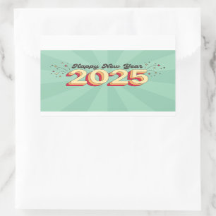 Sticker Rectangulaire Bonne nouvelle année 2025 étoile super texte rétro