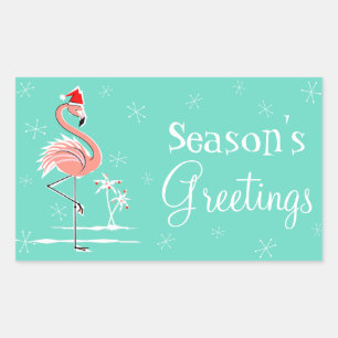 Sticker Rectangulaire Bonnes Fêtes de Flamant rose de Noël rectangle