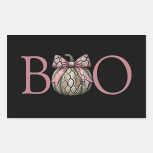 Sticker Rectangulaire Boo Citrouille moderne de peau de serpent avec Bow