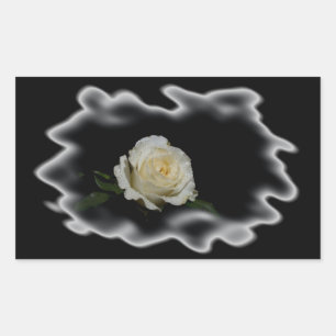 Sticker Rectangulaire Bords brûlés à la rose blanche