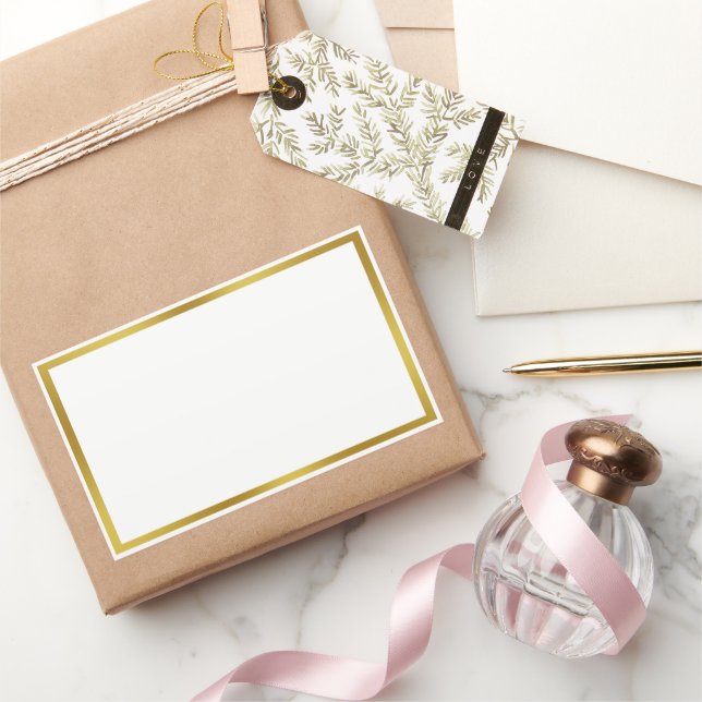 Sticker Rectangulaire Bordure blanche et or simple (Cadeaux)