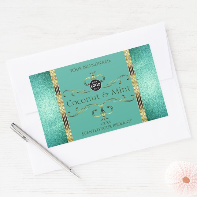Sticker Rectangulaire Bordures de Parties scintillant turquoise Étiquett (Enveloppe)