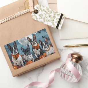 Sticker Rectangulaire boston terrier Halloween Éffrayant