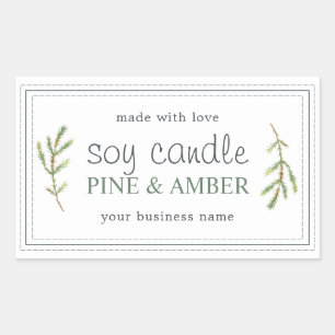 Sticker Rectangulaire Bougie artisanale XL au soja Sprig de pin Blanc su