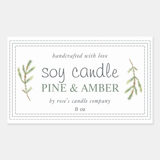 Sticker Rectangulaire Bougie au soja fait maison XL Épicéa personnalisée (Devant)